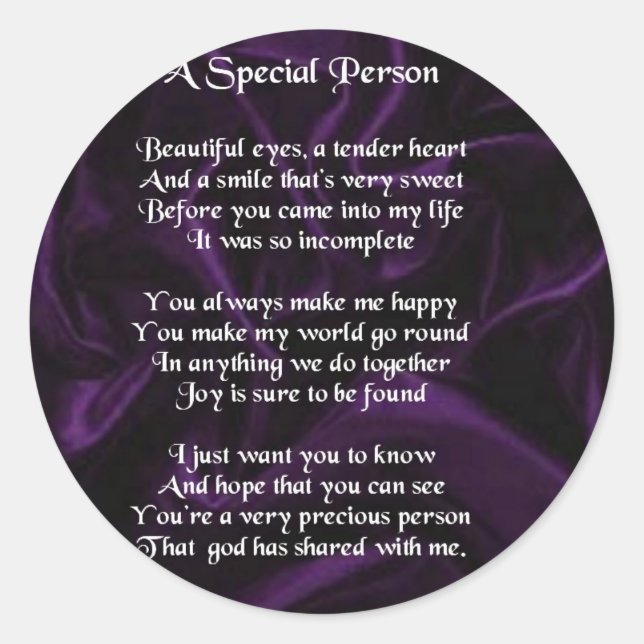 Sticker Rond Purple Silk - Poème de personne spéciale (Devant)