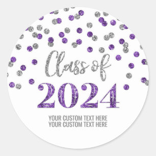 Sticker Rond Purple Silver Confetti Graduation 2024