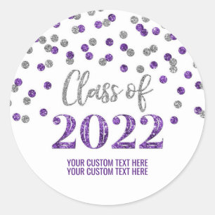 Sticker Rond Purple Silver Parties scintillant Confetti Graduat
