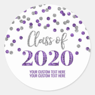 Sticker Rond Purple Silver Parties scintillant Confetti Graduat