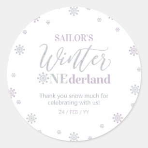 Sticker Rond Purple & Silver Winter onederland Merci Favoriser