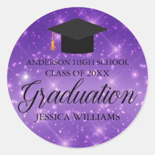 Sticker Rond Purple Sparkle Graduate Custom Graduate Party