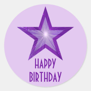 Sticker Rond Purple Star 'Joyeux anniversaire' rond violet pâle