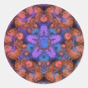 Sticker Rond Purple Star Orange Swirl Trip Abstrait Glow Party