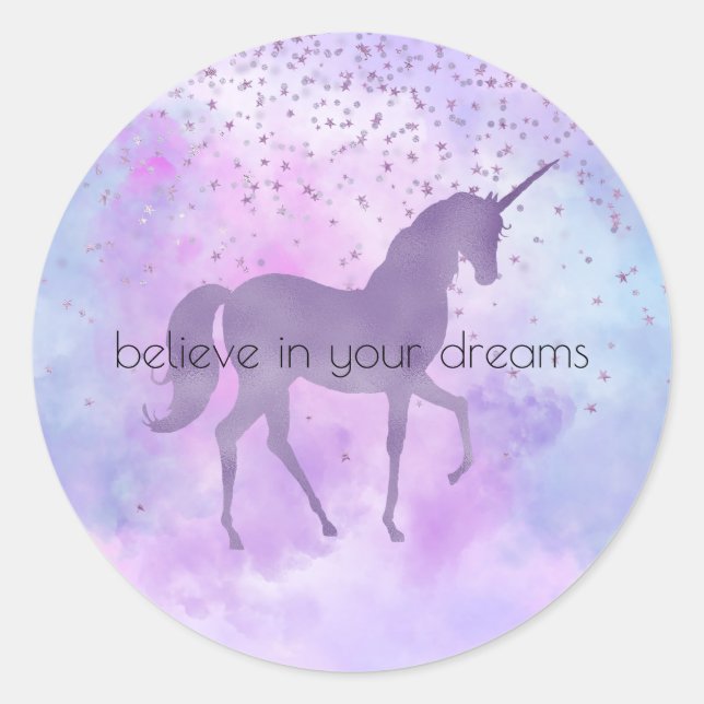 Sticker Rond Purple Stars Confetti Aquarelle Unicorne (Devant)