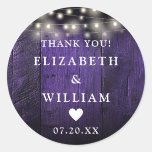 Sticker Rond Purple String éclaire Rustique Bois Mariage Faveur