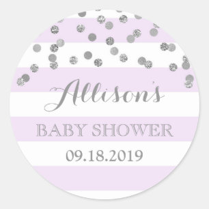 Sticker Rond Purple Stripes Argent Confetti Baby shower Favoris