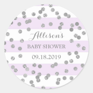 Sticker Rond Purple Stripes Argent Confetti Baby shower Favoris