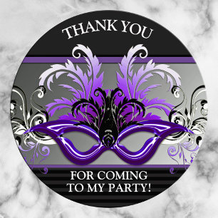 Sticker Rond Purple Sweet 16 Masquerade Merci de fête