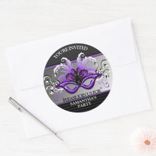 Sticker Rond Purple Sweet 16 Masquerade Party Envelope Sceau