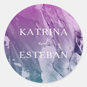 Sticker Rond Purple Turquoise Peinture Texture Mariage Faveur