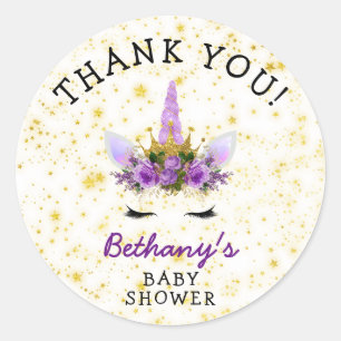 Sticker Rond Purple Unicorn Baby shower faveur