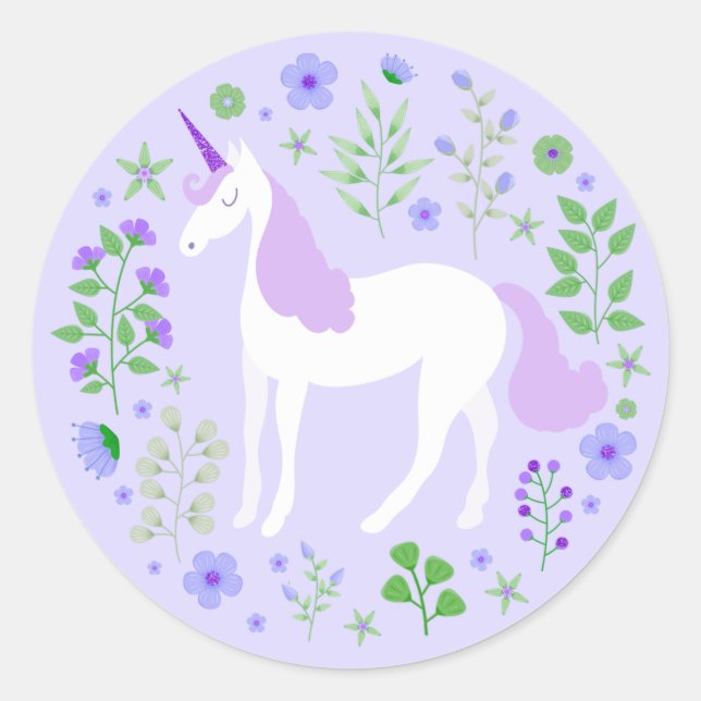 Sticker Rond Purple Unicorn Faux Purple Parties scintillant (Devant)