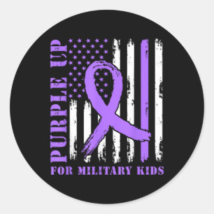 Sticker Rond Purple Up For Military Kids Us Drapeau Militaire C