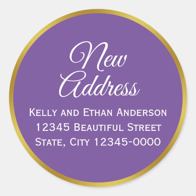 Sticker Rond Purple, White et Faux Gold Nouvelle adresse (Devant)