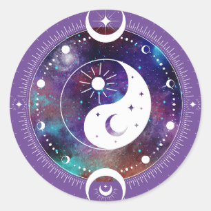 Sticker Rond Purple Yin Yang Galaxy et Crescent Moon Mystique