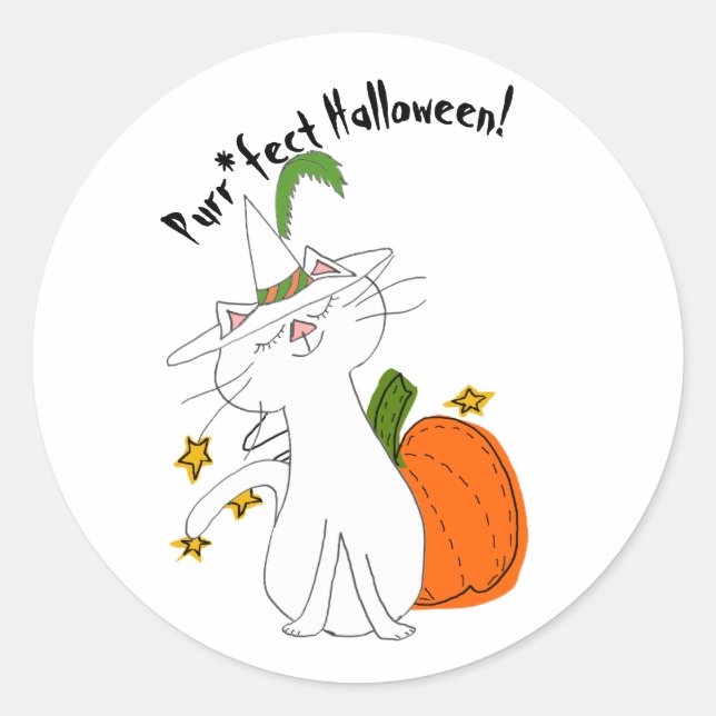 Sticker Rond Purr*fect Chat Citrouille Halloween (Devant)