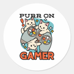 Sticker Rond Purr On Gamer - Conception De Jeu De Chat Cute
