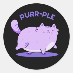 Sticker Rond Purr-ple Funny Gras Kitty Chat Pun Dark BG