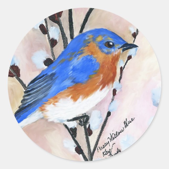 Sticker Rond Pussy Willow Blue (Devant)