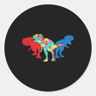 Sticker Rond Puzzle Dinosaures T-rex Dino Sensibilisation Autis