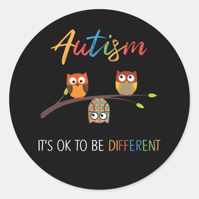 Sticker Rond Puzzle Owl Cute Sensibilisation sur l'autisme Auti (Devant)