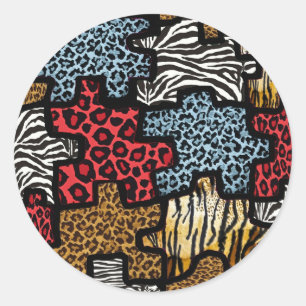 Sticker Rond Puzzle Rockabilly Impression Animale RAB