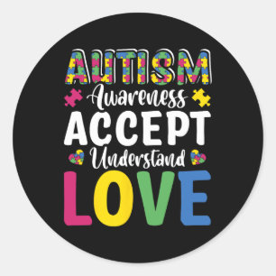 Sticker Rond Puzzle Sensibilisation à l'autisme Accepter Compre