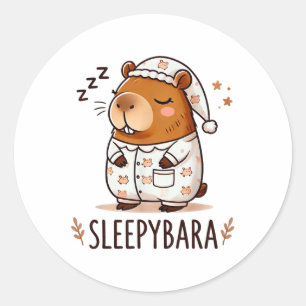 Sticker Rond Pyjamas de nuit de Capybara Officielle Dormir Slee