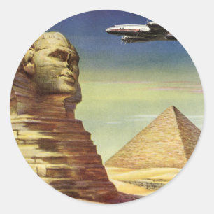 Sticker Rond Pyramides vintages, le grand sphinx de Gizeh, Egyp