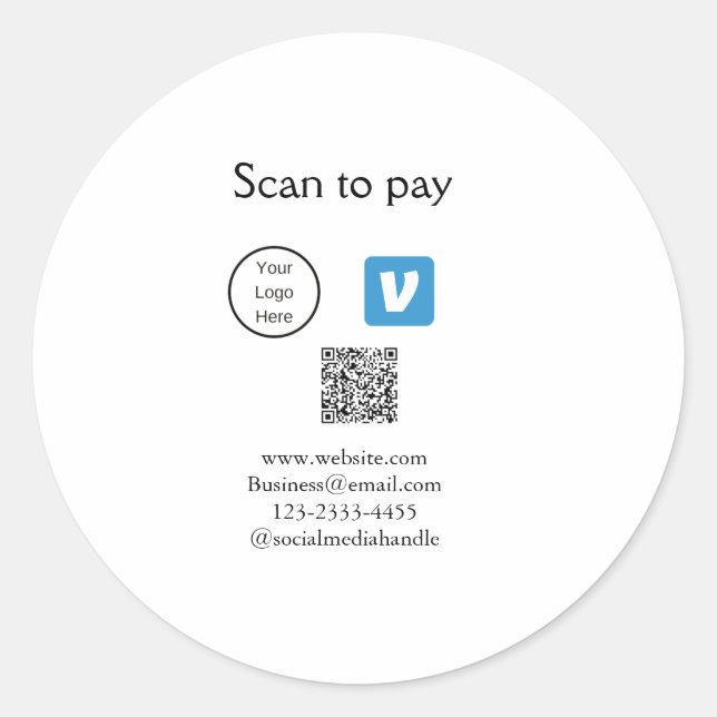 Sticker Rond Q R code venmo scanner pour payer ajouter le logo  (Devant)