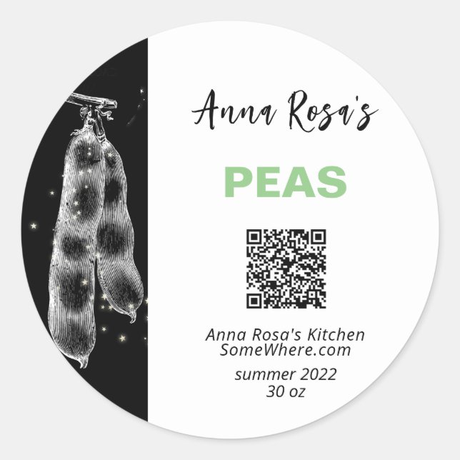 STICKER ROND * QR AP30 PEAS - DÉSHYDRATED CANNING FREEZE (Devant)