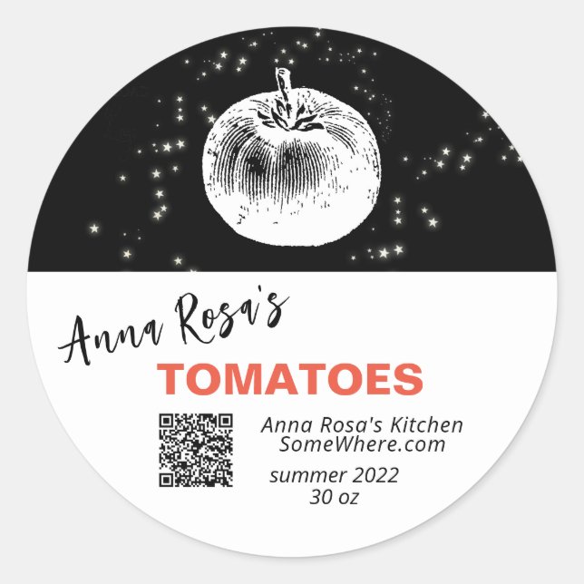 STICKER ROND *~* QR AP30 TOMATO - DÉSHYDRATED CANNING FREEZE (Devant)