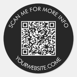 Sticker Rond QR code and custom text round white black