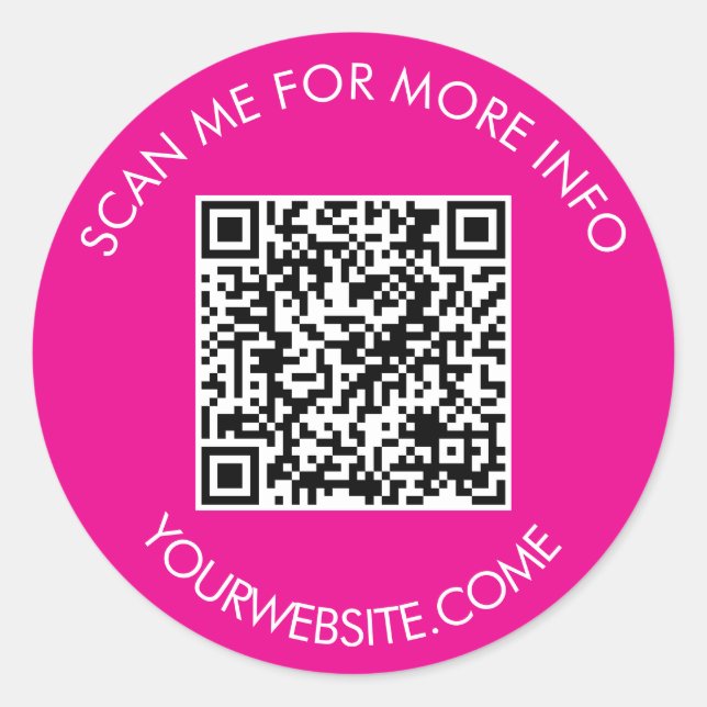 Sticker Rond QR code and custom text round white & hot pink  (Devant)