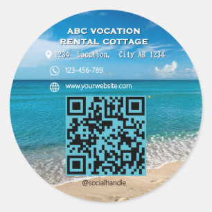 Sticker Rond QR Code Beach Élégant Voyage Spa