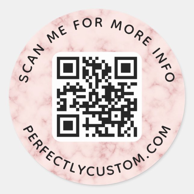 Sticker Rond QR code personnalisé texte rond clair marbre rose (Devant)