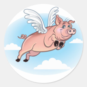 Sticker Rond Quand Les Chiens Volent, L'Amusement Se Produit