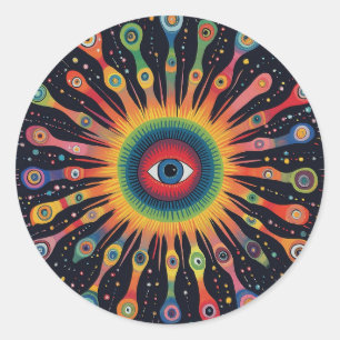 Sticker Rond Quantum Helix Nebula Rainbow Black Aztec Folk Art