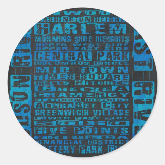 Sticker Rond Quartiers NYC Bleu (Devant)
