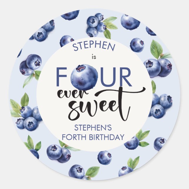 Sticker Rond Quatre anniversaire de enfant de bleuets toujours  (Devant)