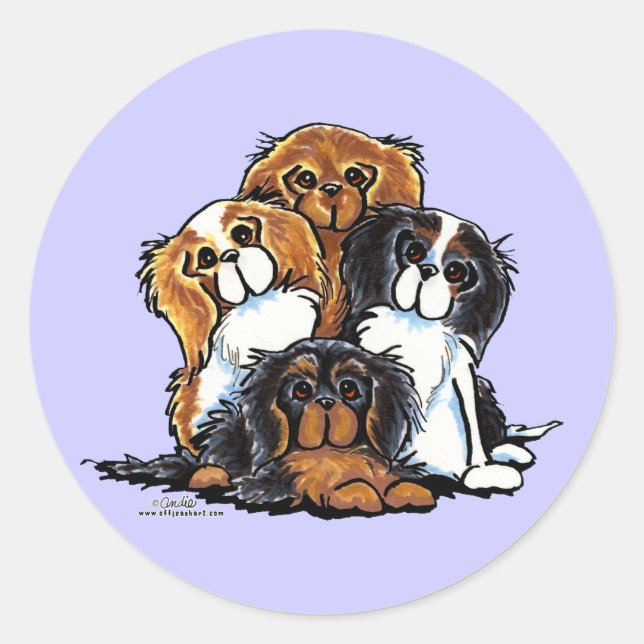 Sticker Rond Quatre Cavalier King Charles Spaniels (Devant)