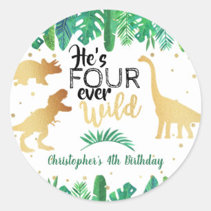 Sticker Rond Quatre Dinosaures Sauvages Boys 4e anniversaire