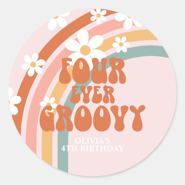 Sticker Rond Quatre Ever Super Retro arc-en-ciel 4e anniversair (Devant)