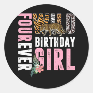 Sticker Rond Quatre Filles d'Anniversaire Sauvages Leopard Anim