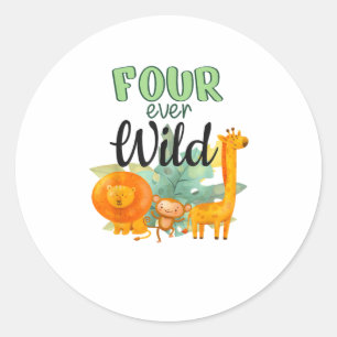 Sticker Rond QUATRE fois Giraffe sauvage Singe Lion Jungle 4e B