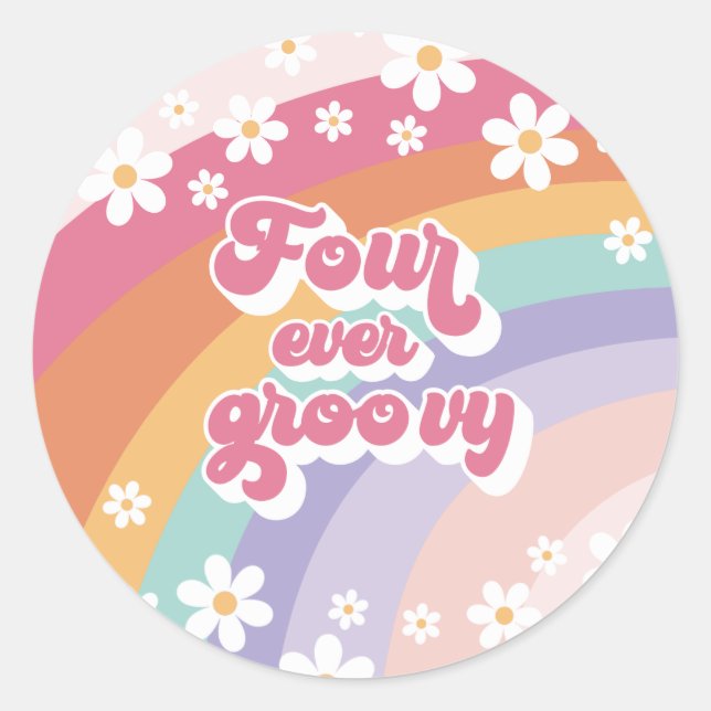 Sticker Rond Quatre Jours Super Retro Rainbow 4e anniversaire (Devant)