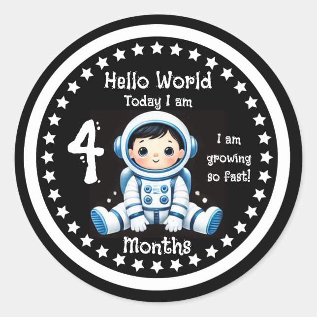 Sticker Rond Quatre mois bébé étape importante Astronaute (Devant)