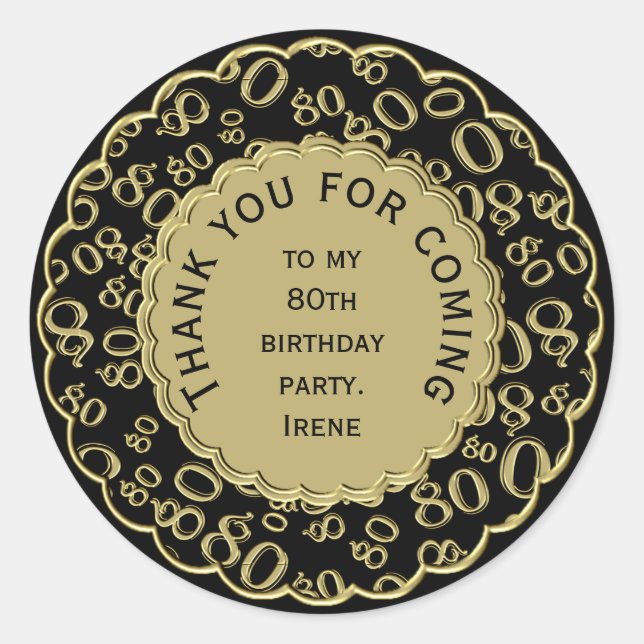 Sticker Rond Quatre-vingtième noir d'anniversaire de Merci et (Devant)