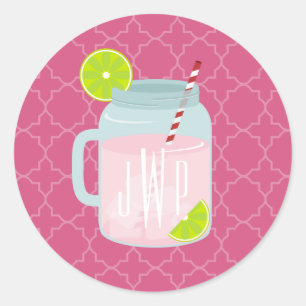 Sticker Rond Quatrefoil Monogramme Pink Lemonade Berry